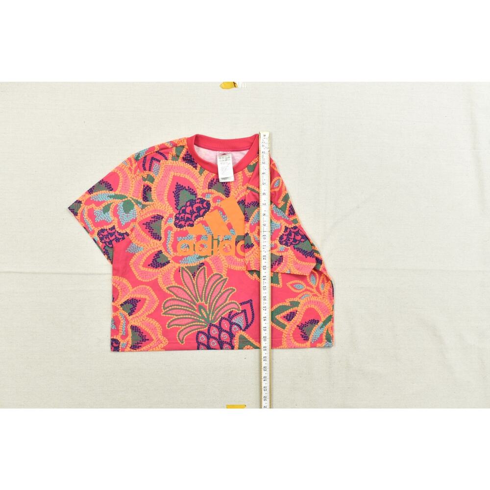 Adidas Women's Sz M Pink Floral Farm Rio Graphic Print Crop Tee Shirt Polyester - Picture 8 of 8